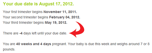 Your due date is in -4 days